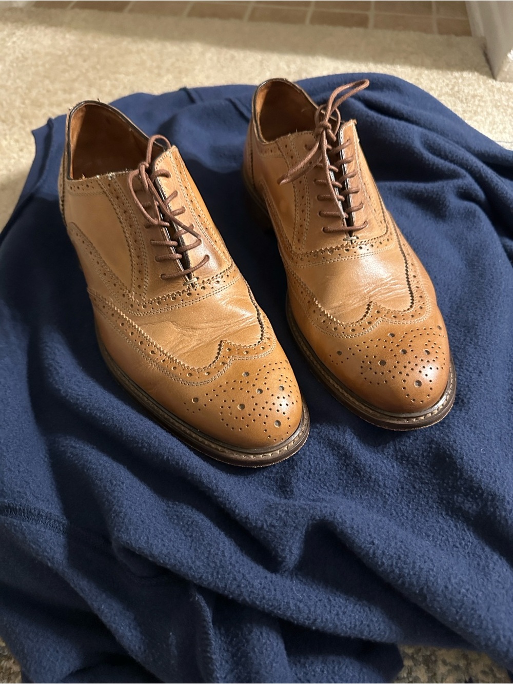 Massimo Matteo Tan Wingtip Brogue Leather Oxfords